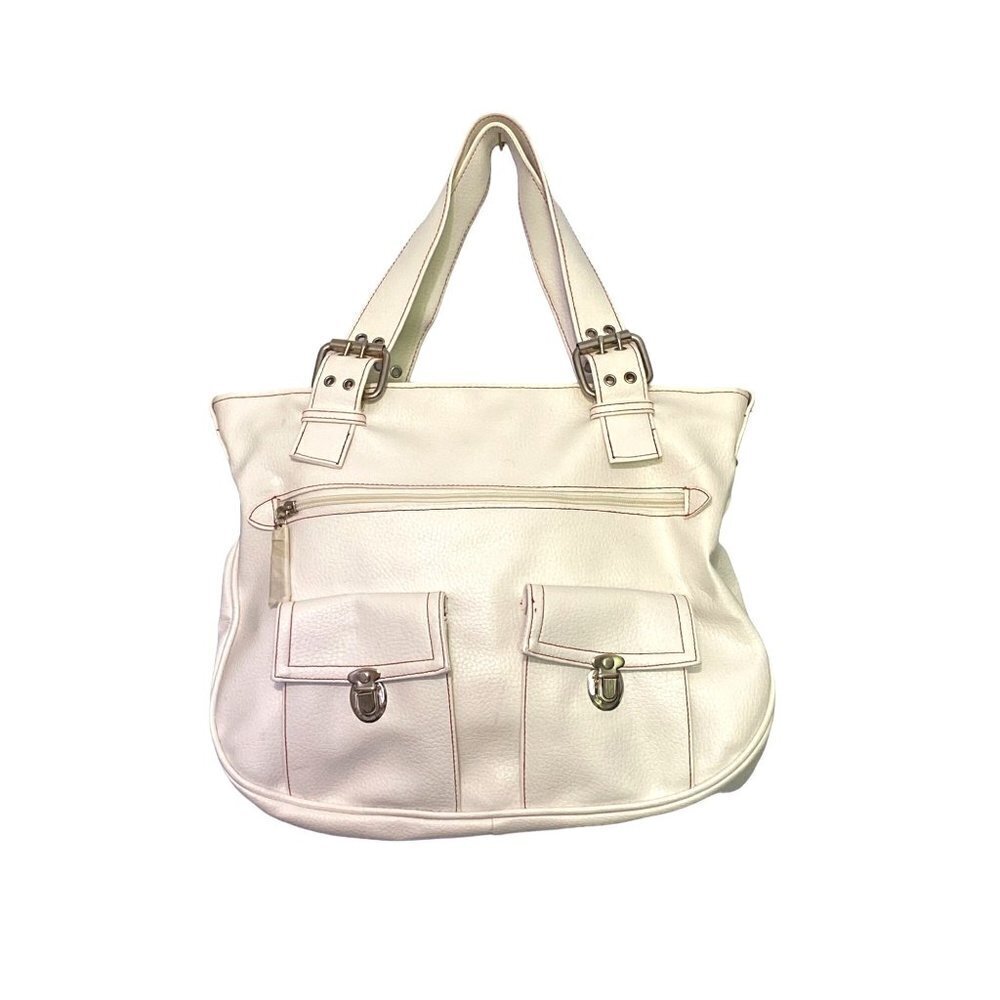 White Shoulder Bag Multiple Compartments Silver Hardware‎ Adjustable Straps NWOT